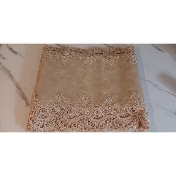 Unbranded Other - Beige Faux Leather And Lace Table Runner Boho Wedding Cottage